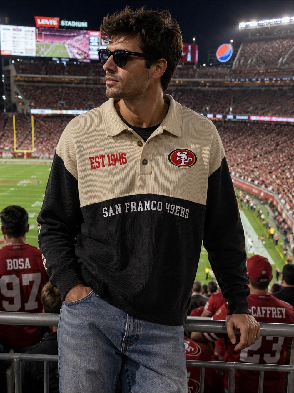 San Francisco 49ers Two-Tone Crewneck Pullover Sweater - Black & Cream